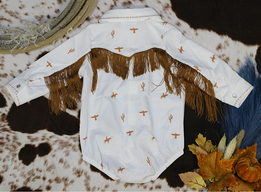Desert Cowgirl Fringe Pearl Snap Onsie Shea Baby