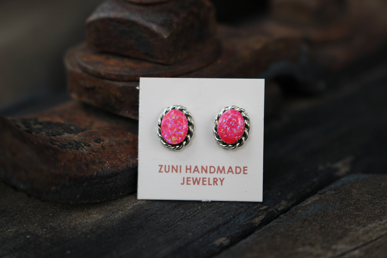 Pink Opal Studs Zuni