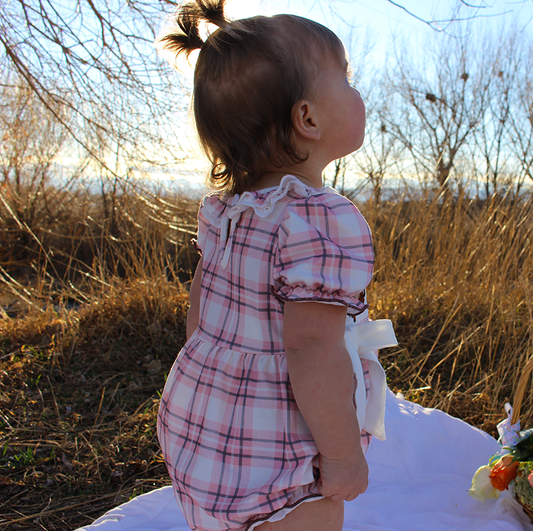Sweet Spring Embroidered Smocked Plaid Romper