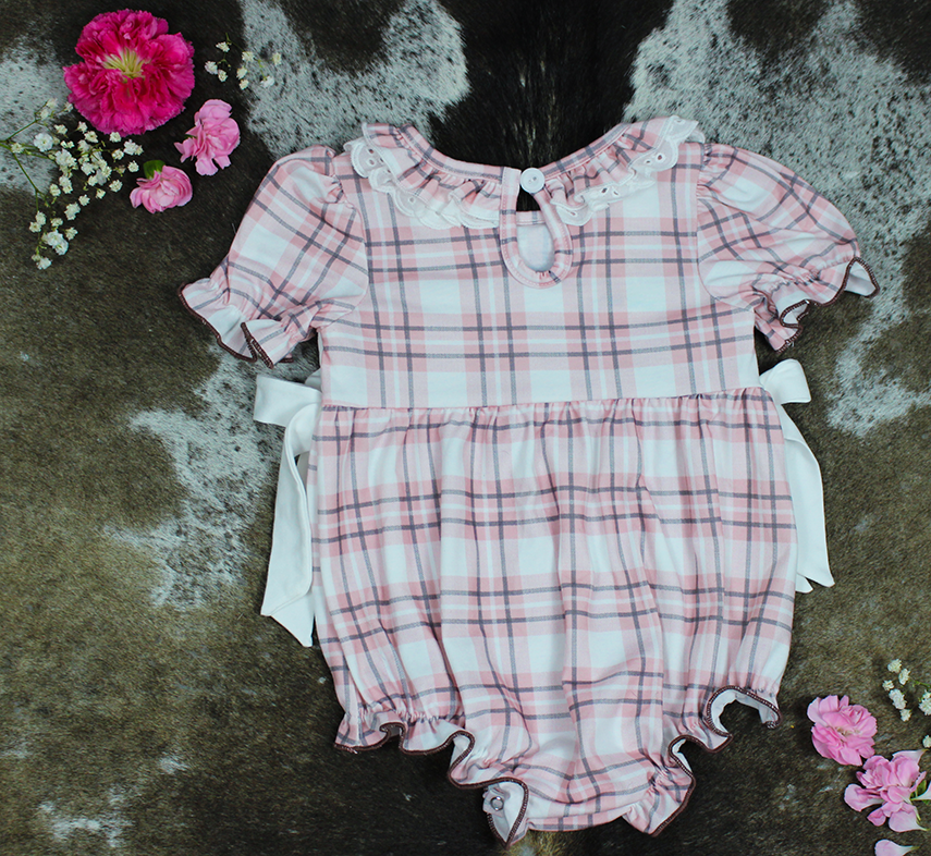 Sweet Spring Embroidered Smocked Plaid Romper