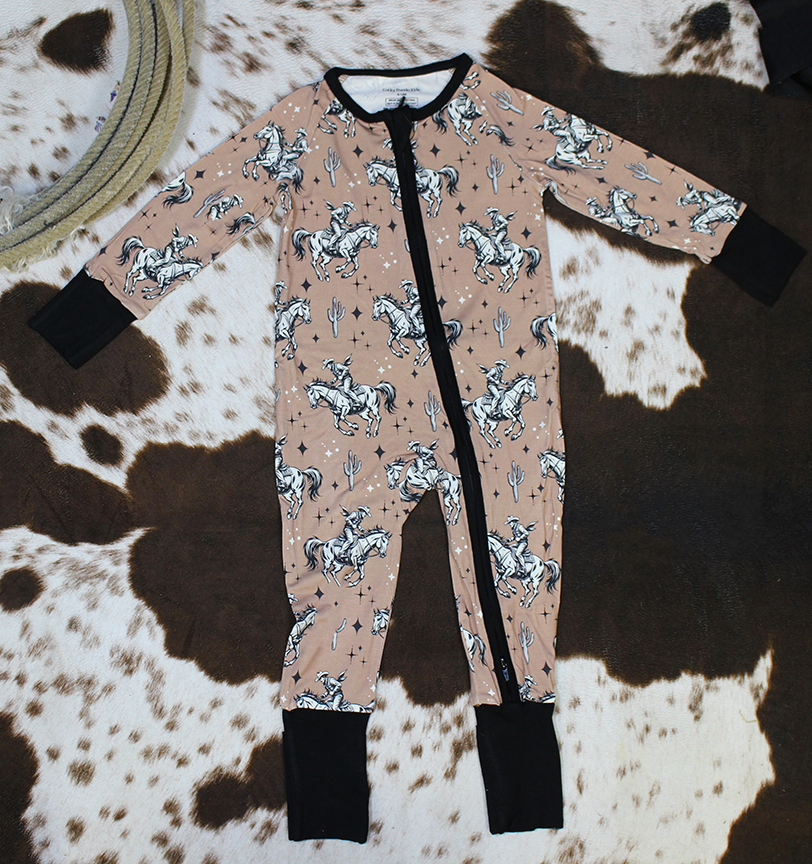 Bamboo Western Baby Zip Romper | Desert Cowboy Lucky Panda Kids