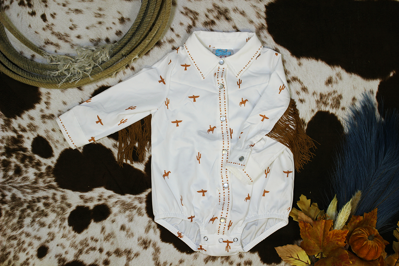 Desert Cowgirl Fringe Pearl Snap Onsie