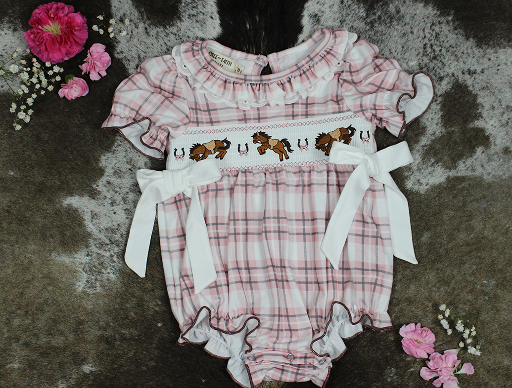Sweet Spring Embroidered Smocked Plaid Romper